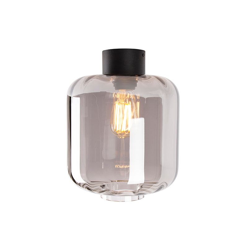 Design plafondlamp zwart met smoke glas - Qara