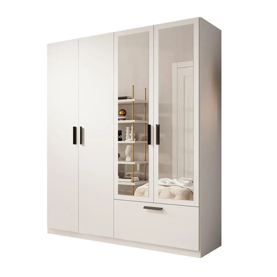 Meubella - Kledingkast Lillian - Wit - 180 cm - Met spiegel