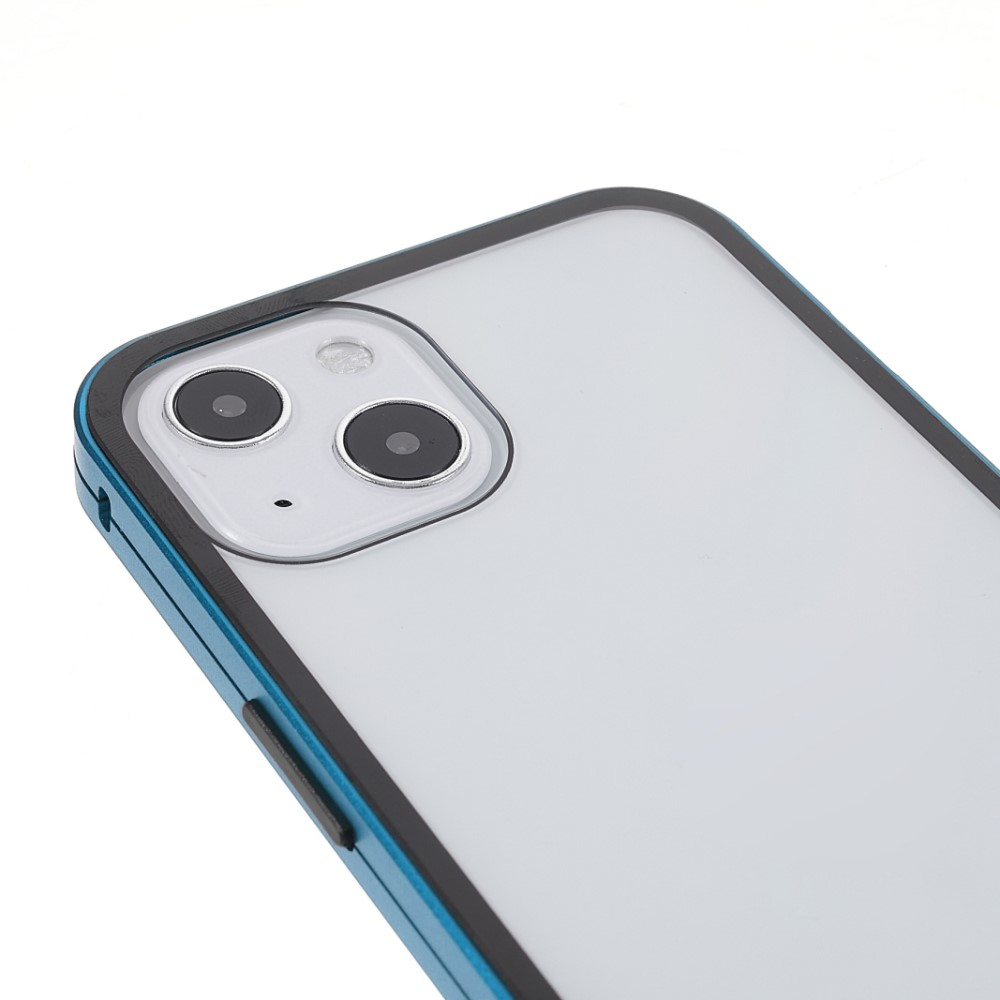 iPhone 13 Magnetische Alu Schutzhülle mit Panzer Glas Backcover   Displayschutz (Magnet-Technologie) - Blau