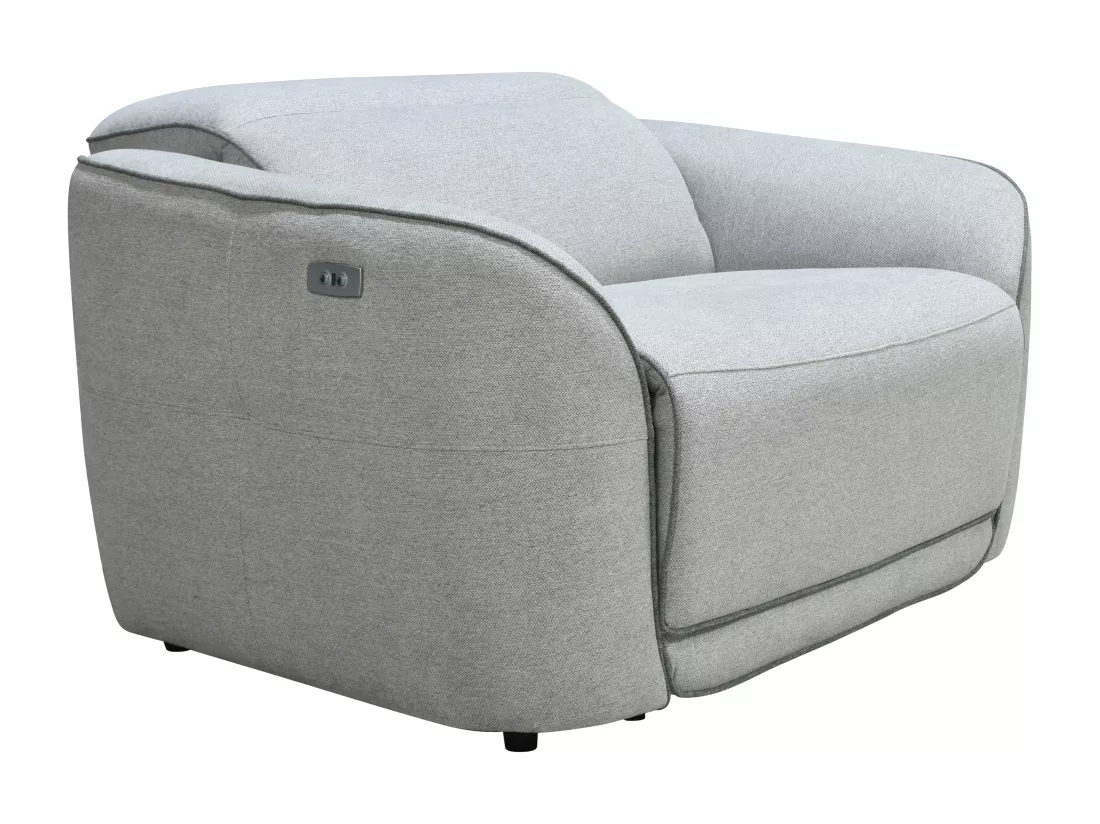 Canapé 3 places et fauteuil relax électrique en tissu chiné gris clair OZARTO