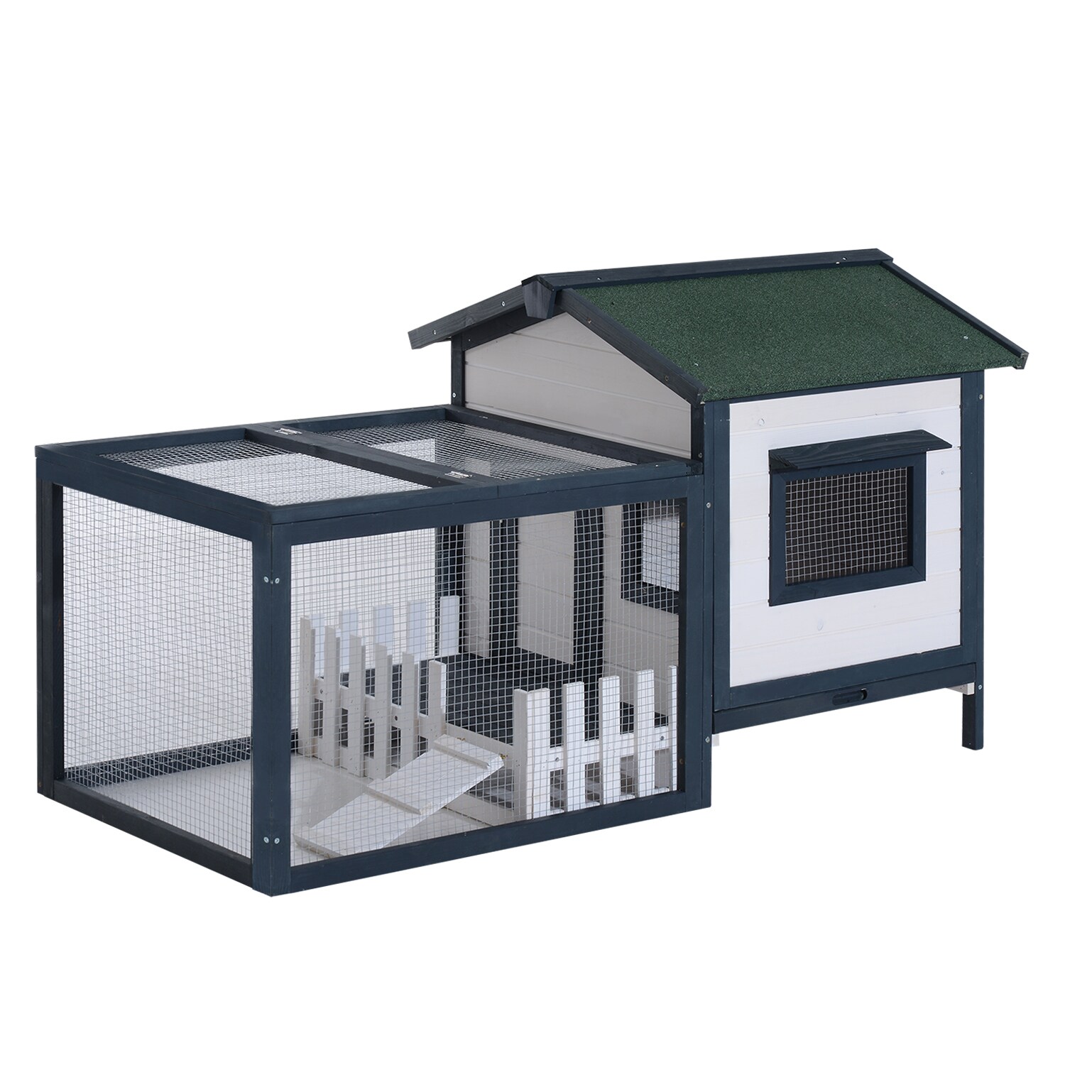 PawHut Meerschweinchenstall mit Freigehege grün, weiß 151 x 78 x 84 cm (LxBxH)