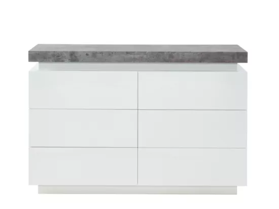 Commode HALO II - 6 tiroirs - MDF laqué - Avec LEDs - Coloris : Blanc et béton