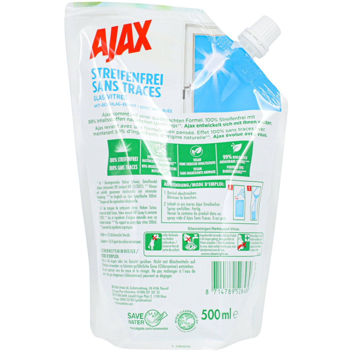 Ajax Glas Streifenfrei Nachfüllbeutel