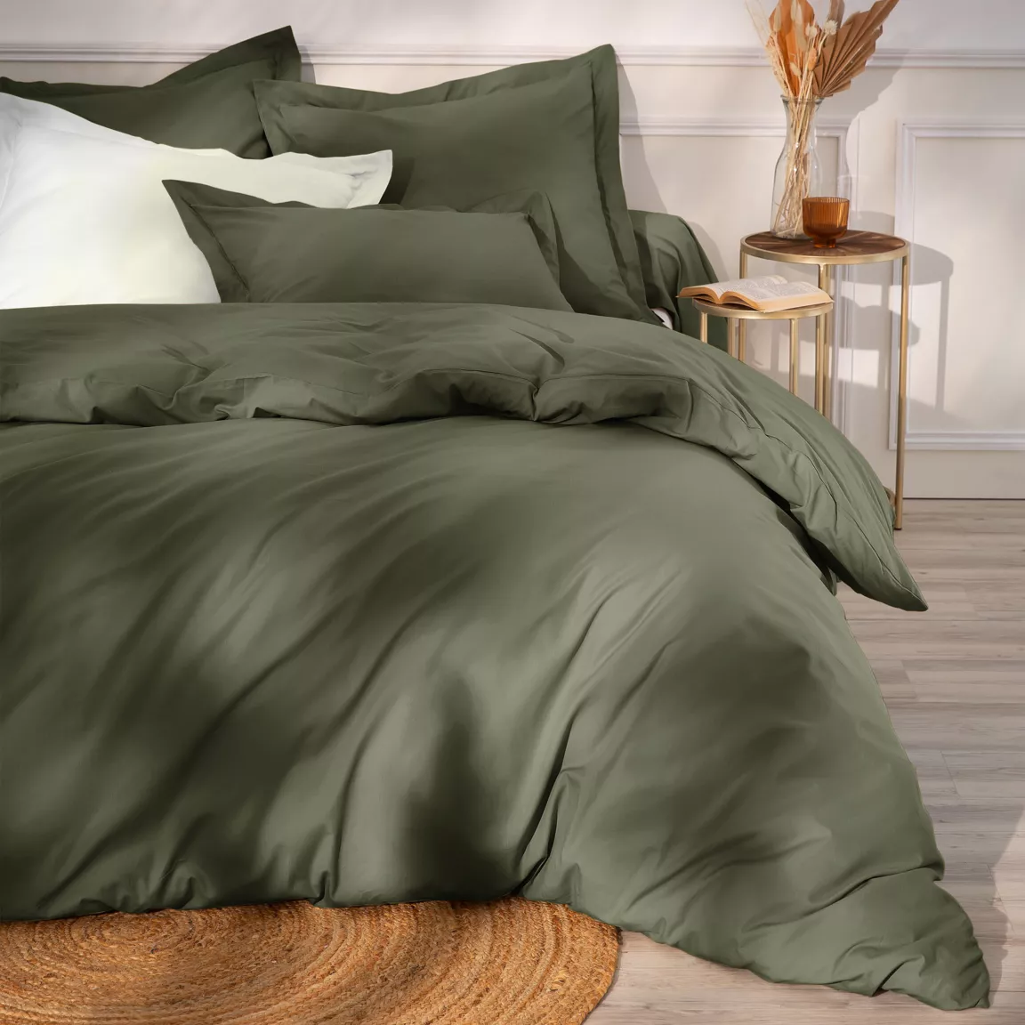 Drap plat percale de coton (240 x 300 cm) Cali Vert romarin