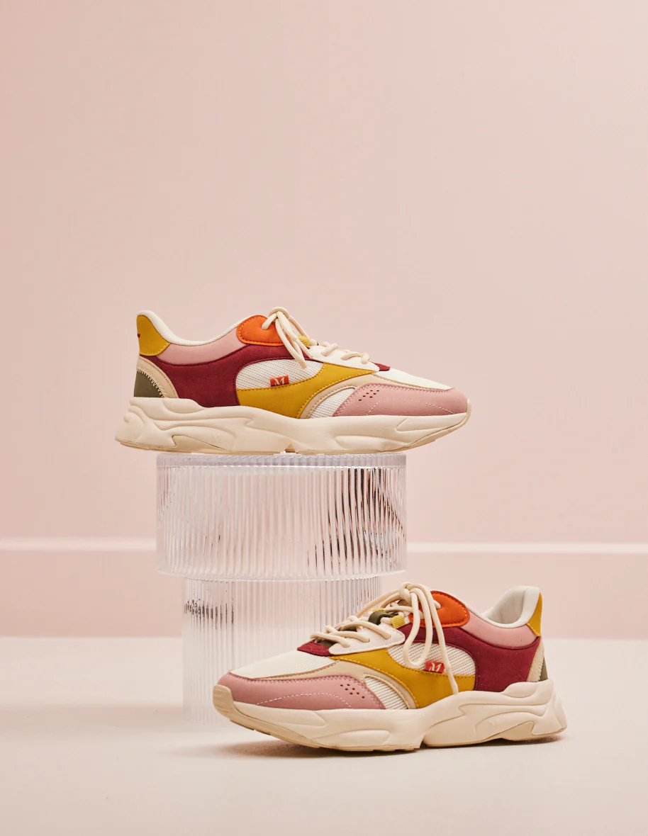 Baskets basses Nathanaelle - Suède vegan et mesh blush beige ecru