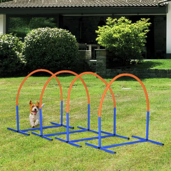 Hundeagilitytreningsutstyr, Hundeagilitysett, 4-Delt Hundetreningssett Med Bæreveske, Blå + Oransje, 88 X 64 X 95 Cm