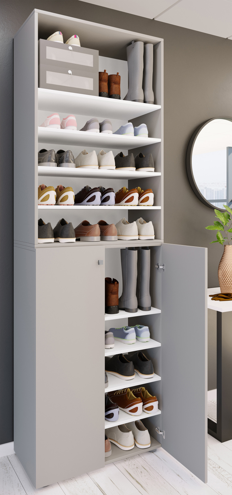 Schuhschrank LONA XL - grau - 5 offene Fächer