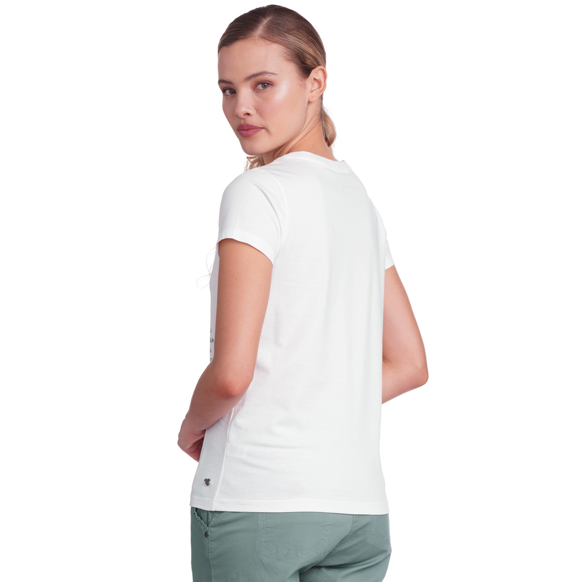 Gina Damen T-Shirt mit Glitzer-Print weiss