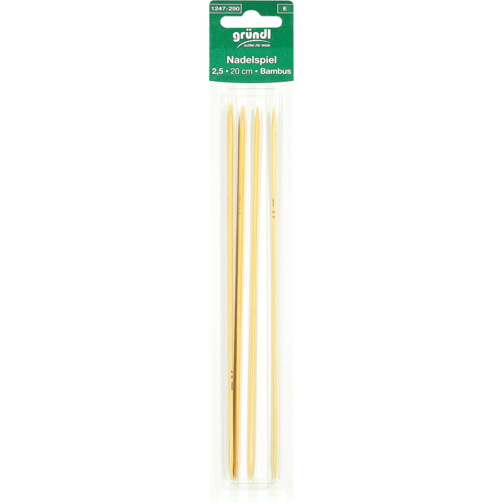 Strumpfstricknadel 5er Bambus 2.5mm 20cm