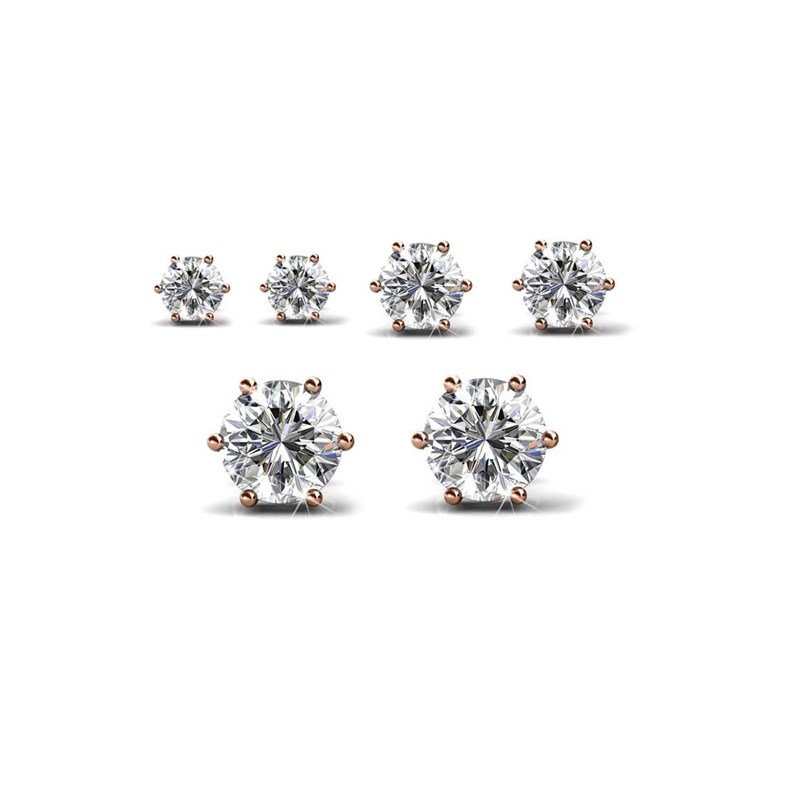 Boucles d'oreilles Trinity - Lot de 3 paires - Or Rosé et Cristal