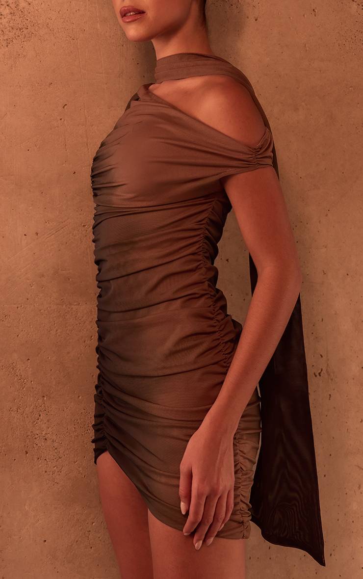 Nude Robe Moulante Asymétrique À Détail De Liens En Maille Bandage Imprimée Ombré Plt Label