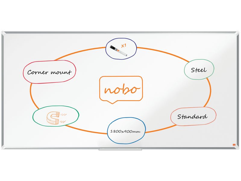 Nobo Premium Plus Whiteboard Stahl 90 x 180 cm, magnethafte Stahl Whiteboard im klassischen Format 90 x 180 cm mit magnetischer Oberfläche und Eckmontage