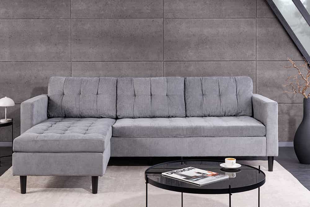 Modernes Ecksofa STOCKHOLM 220cm grau Cordstoff Federkern 3-Sitzer-Sofa