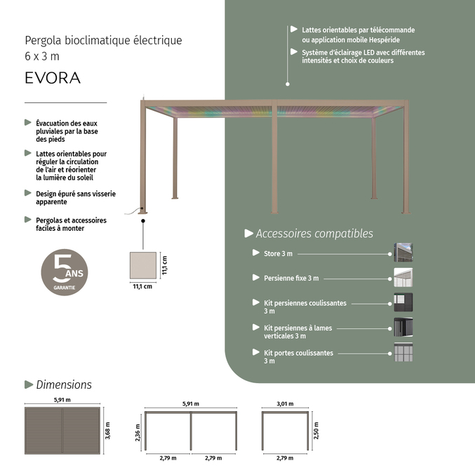 Pergola bioclimatique électrique EVORA Argile
