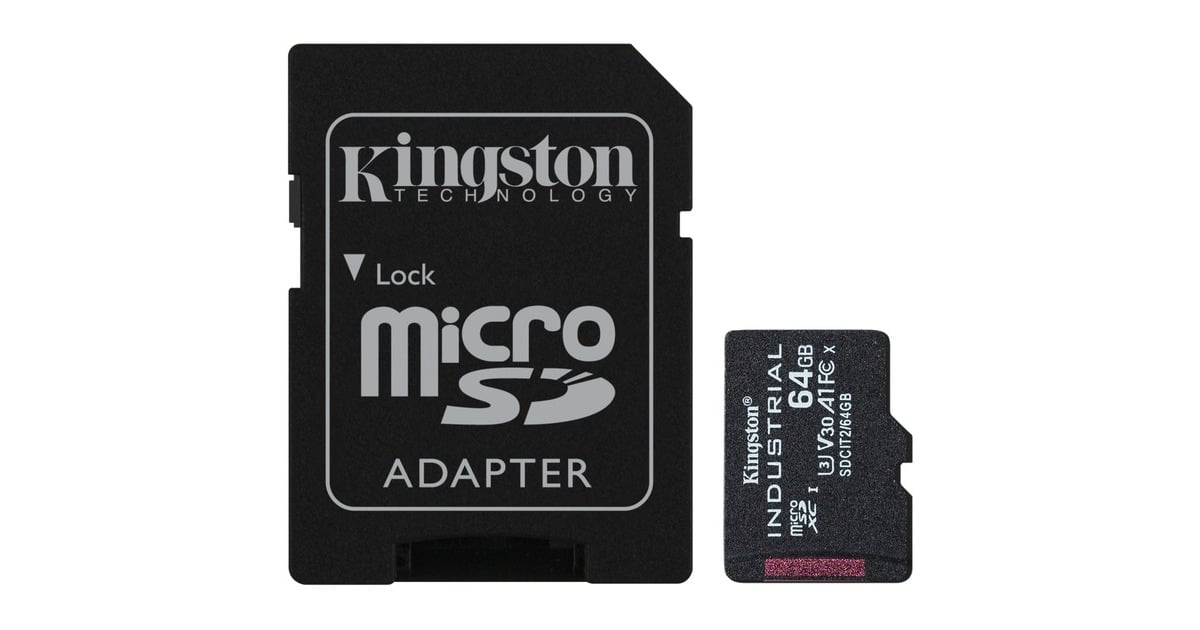 KingstonIndustrial microSDXC 64GB geheugenkaart  (Zwart, Incl. SD adapter, Klasse 10, UHS-I, U3, V30, A1)
