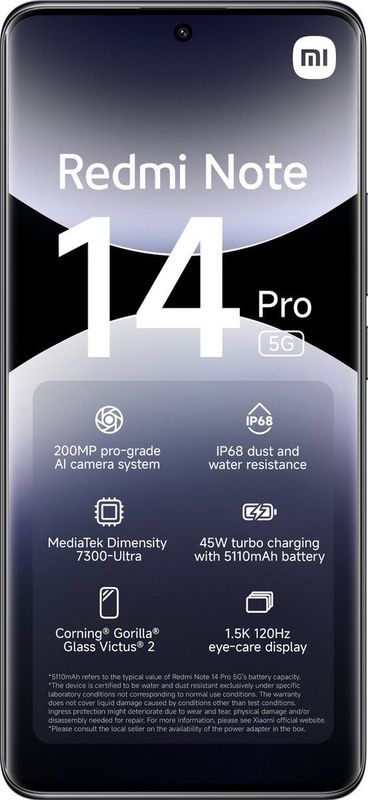Redmi - Note 14 Pro 5G - Mobiele Telefoon - Zwart - 256GB