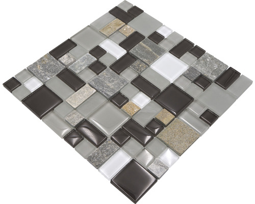 Glasmozaïek met natuursteen XCM MC619 grijs/bruin 30x30 cm