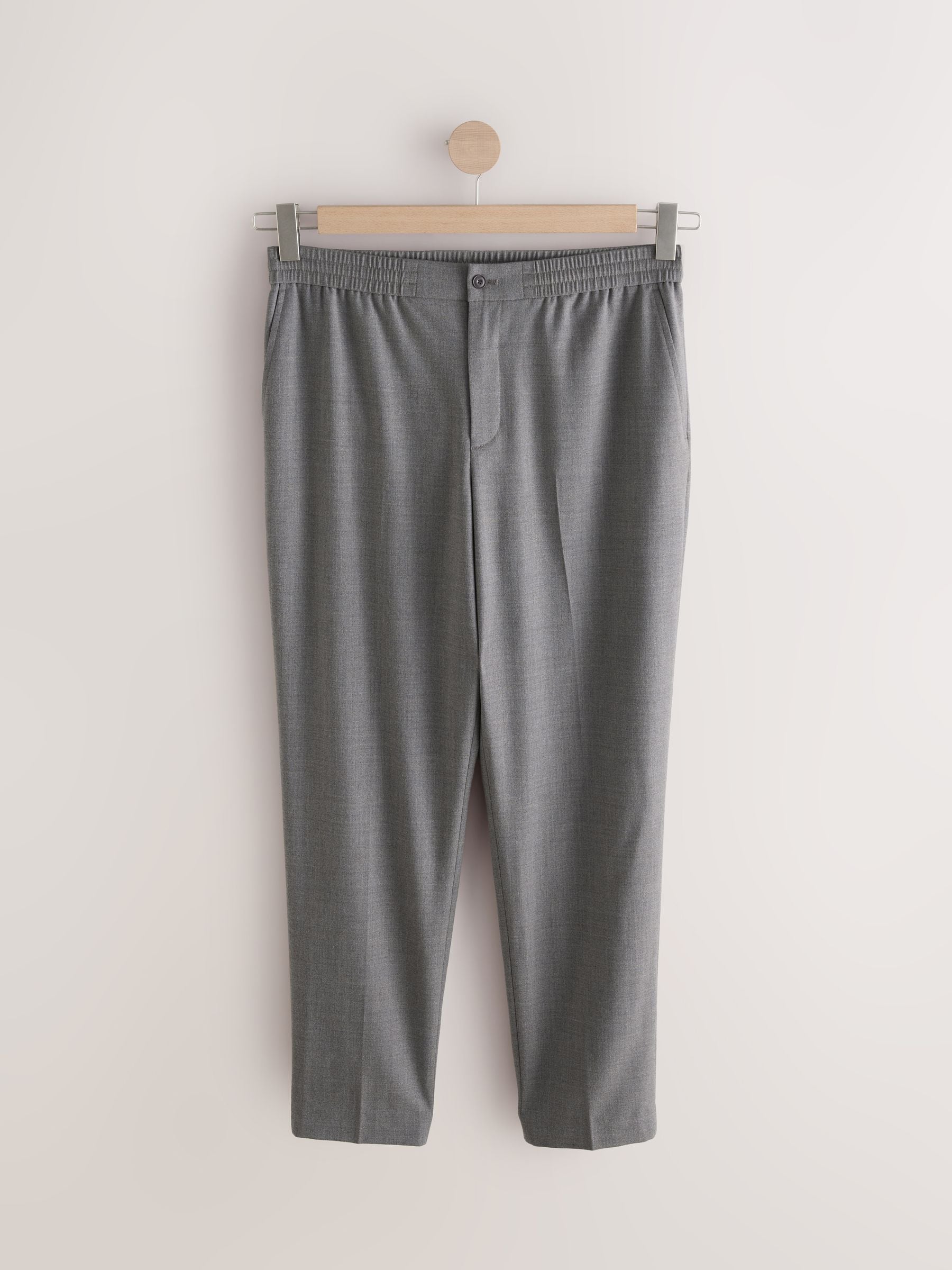Taupe - Elasticated Waist Wool Rich Textured Formal Trousers