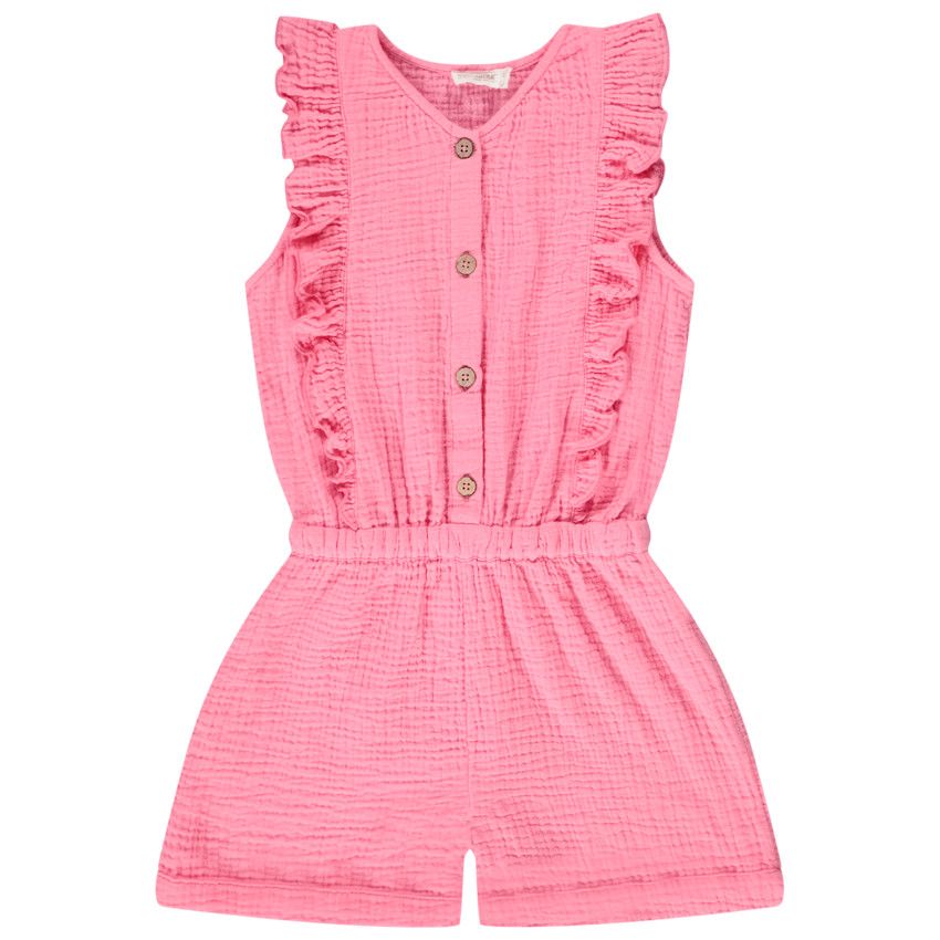 Salopette courte en double gaze de coton pour fille - Multicolore