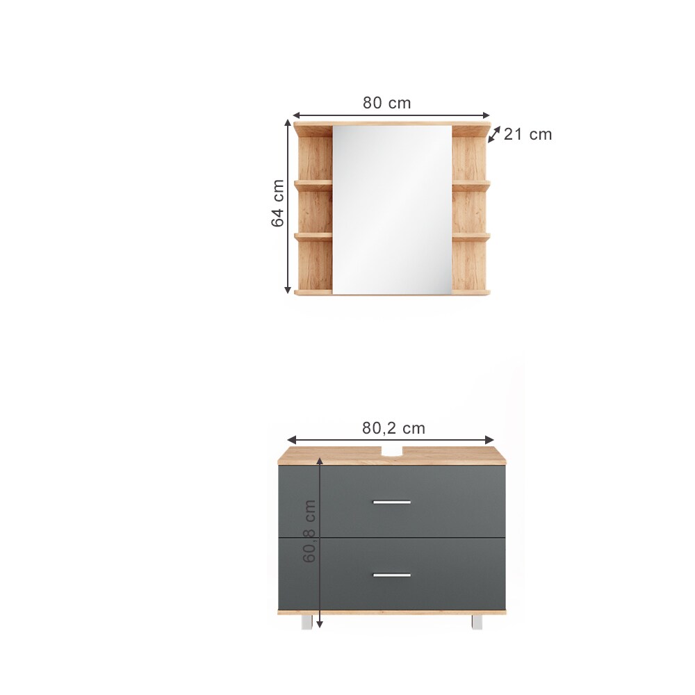 VICCO Badmöbel Set ILIAS Eiche Anthrazit Bad Spiegel Unterschrank Badschrank