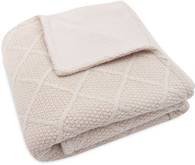 Jollein Strikket Teppe Rutemønster med Teddy-fleece, Oatmeal