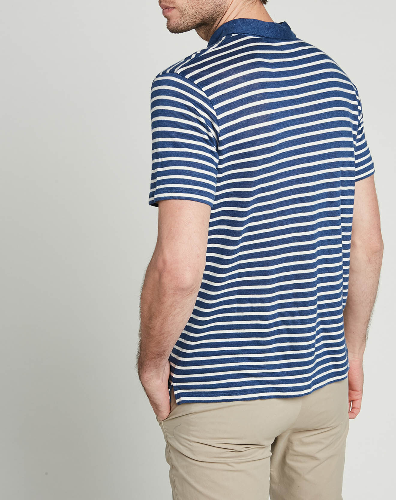 Hartford Polo en Lin & Coton Stripe bleu foncé/écru