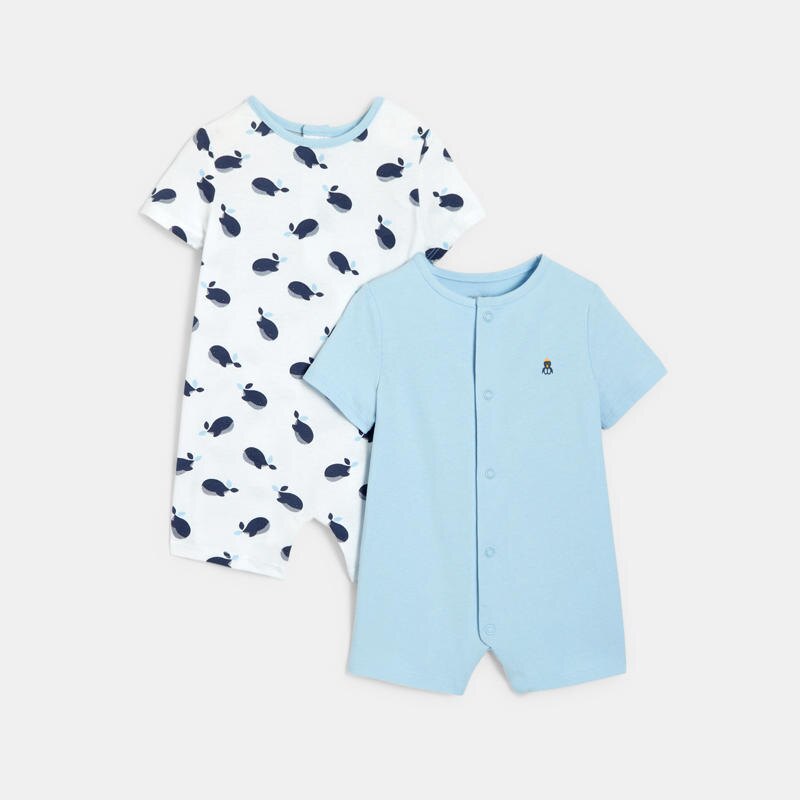 Combinaison courte baleine (lot de 2) bleu naissance Bleu