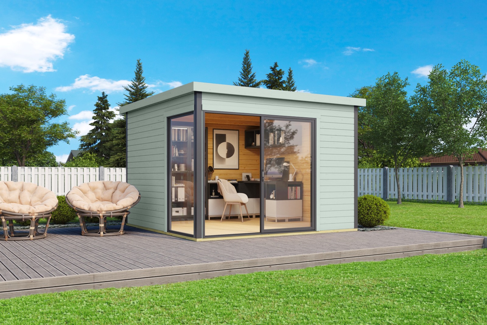 Gartenhaus DOMEO 1 - gletschergrün-anthrazit - Fichte massiv - 300x300 cm