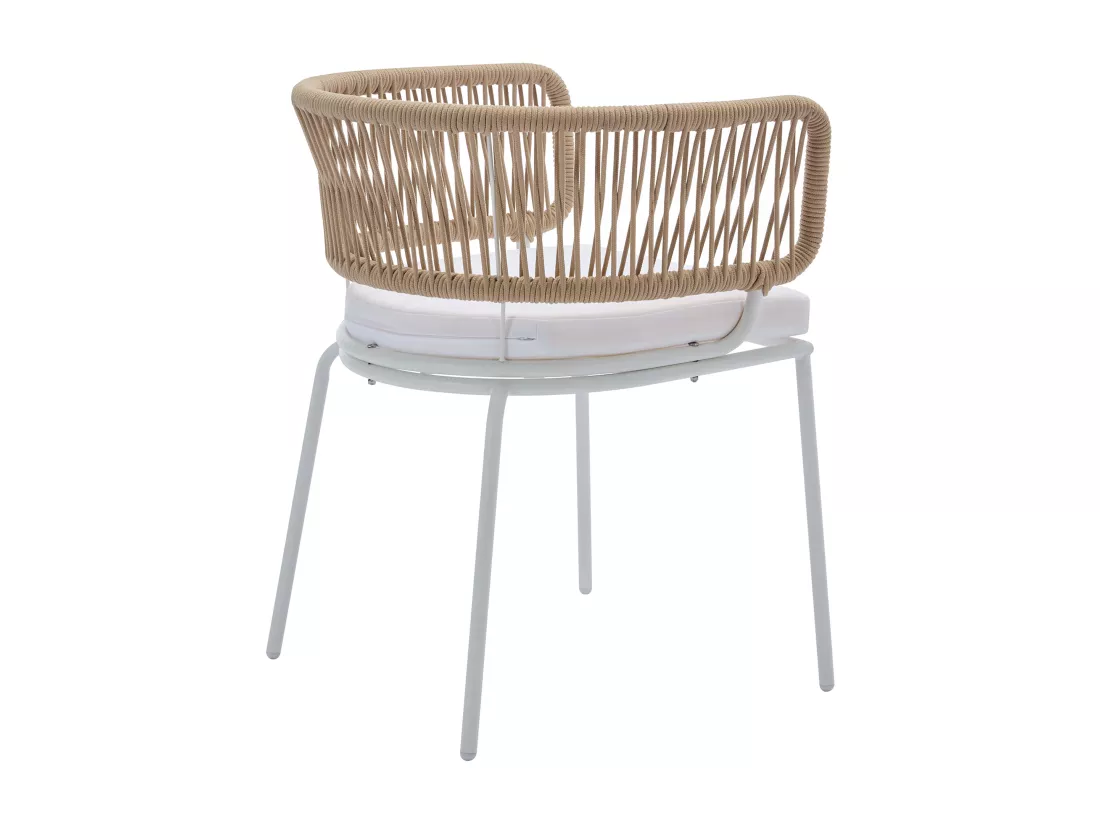 Salle à manger de jardin en aluminium : une table extensible L.150/200 cm et 4 fauteuils en métal et corde - Beige et blanc - PISTO de MYLIA