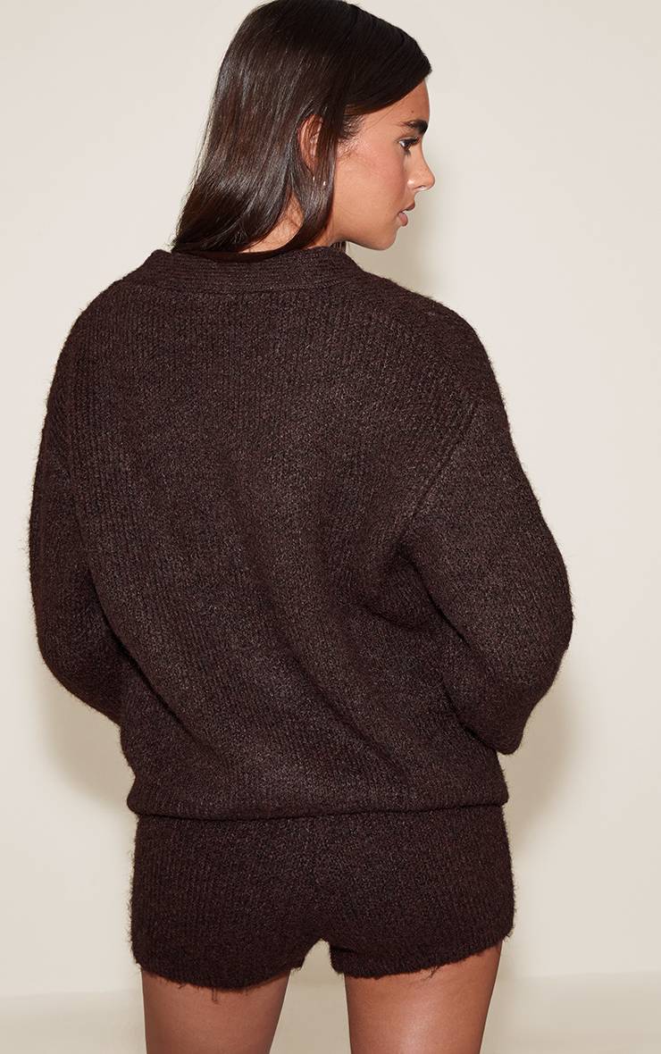 Chocolat Cardigan Long À Boutons En Maille Brossée Effet Ombré