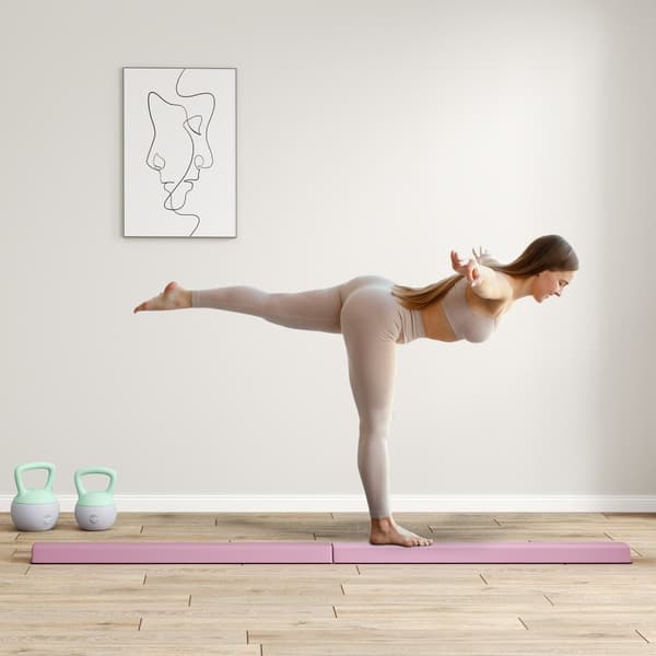 236 cm sammenleggbar balansebjelke, bærbar gymnastikkbjelke, sklisikre balansebjelke, gymnastikk og balansebjelke opptil 80 kg, for barn fra 3 år, inn
