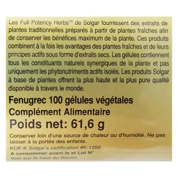 Solgar Fenugrec 100 gélules végétales