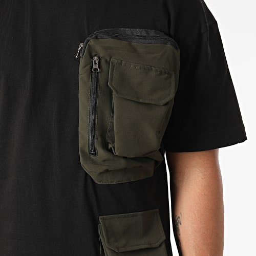 Ensemble Tee Shirt Poche Et Pantalon Jogging F22-908T Noir Vert Kaki