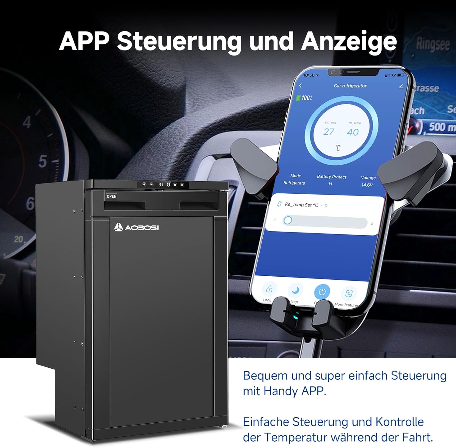 AAOBOSI 83L Kompressor Kühlbox, Wohnmobil Kühlschrank mit APP-Steuerung, 12/24V DC, Kühlbox Auto mit LED-Leuchten, bis -20℃ Kompressor Kühlschrank für Auto, LKW, Boot, Reisemobil, Camping und Reisen