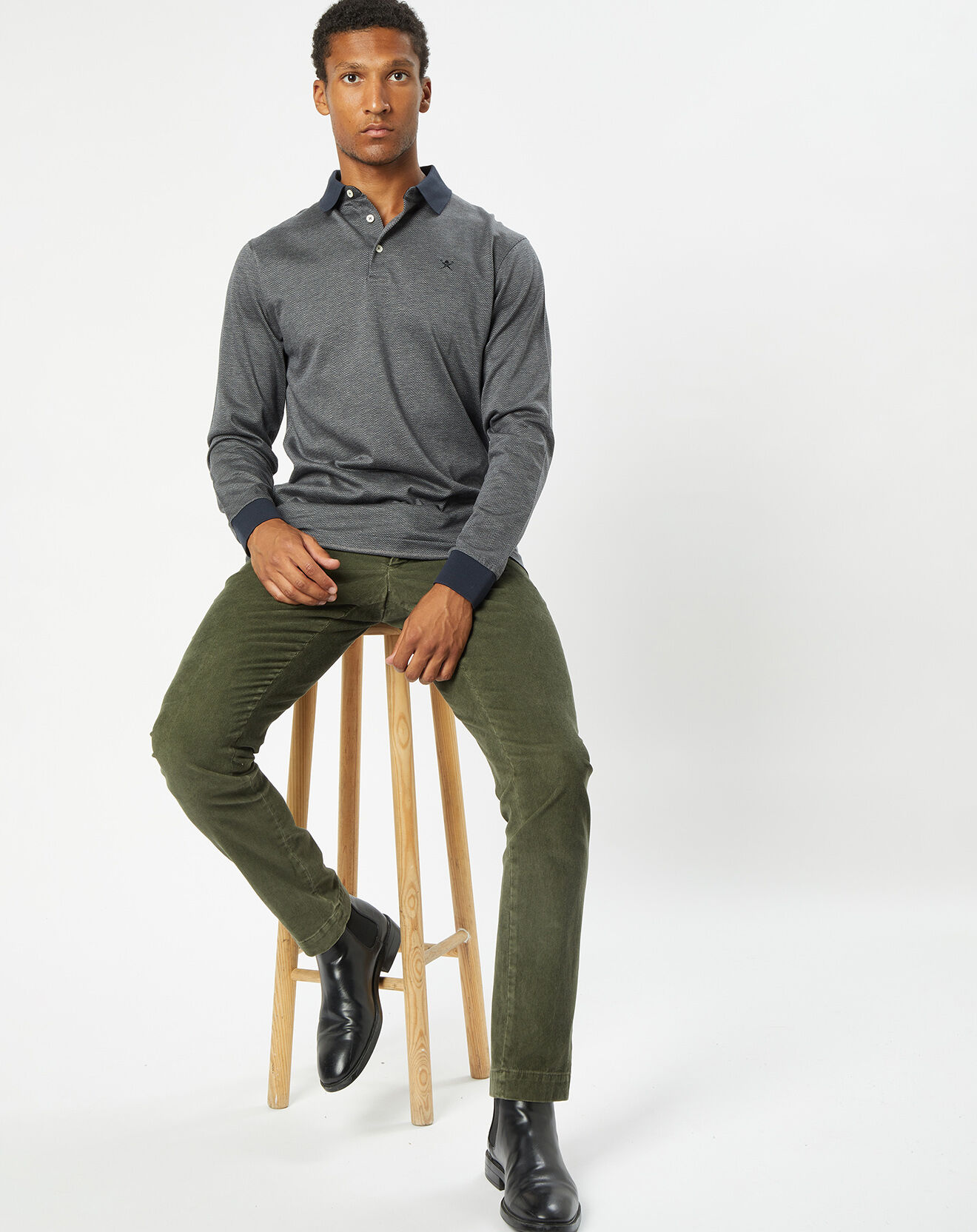 Hackett London Polo Classic Fit à Chevron Mercerise gris moyen/bleu marine