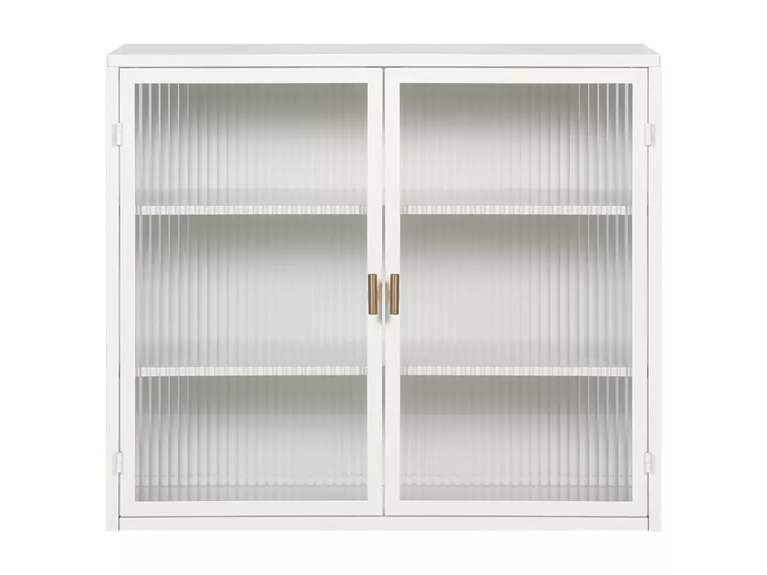 Armoire Murale Moderne à Deux Portes avec Verre Trempé et Rangement à Trois Niveaux, pour Salon, Entrée, Salle de Bain et Salle à Manger (70cm, Blanc)