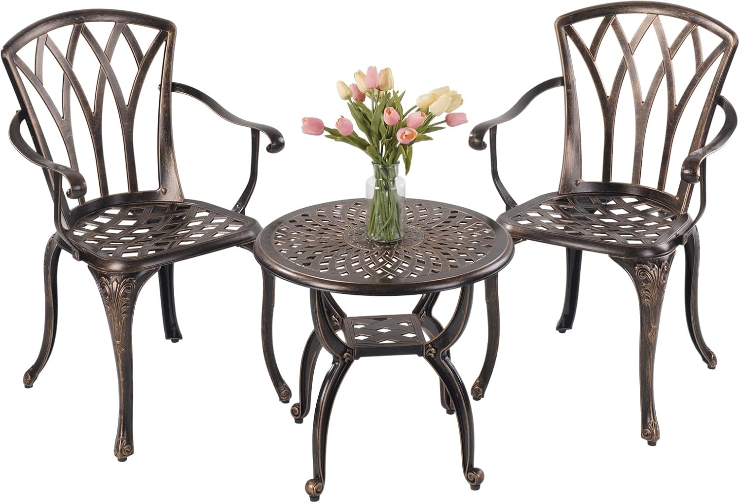 Jardin DE CENTENNAIL 3-teiliges Bistro-Set für den Außenbereich, aus Aluminiumguss, rostbeständig, Motiv Sessel (Kupfer)