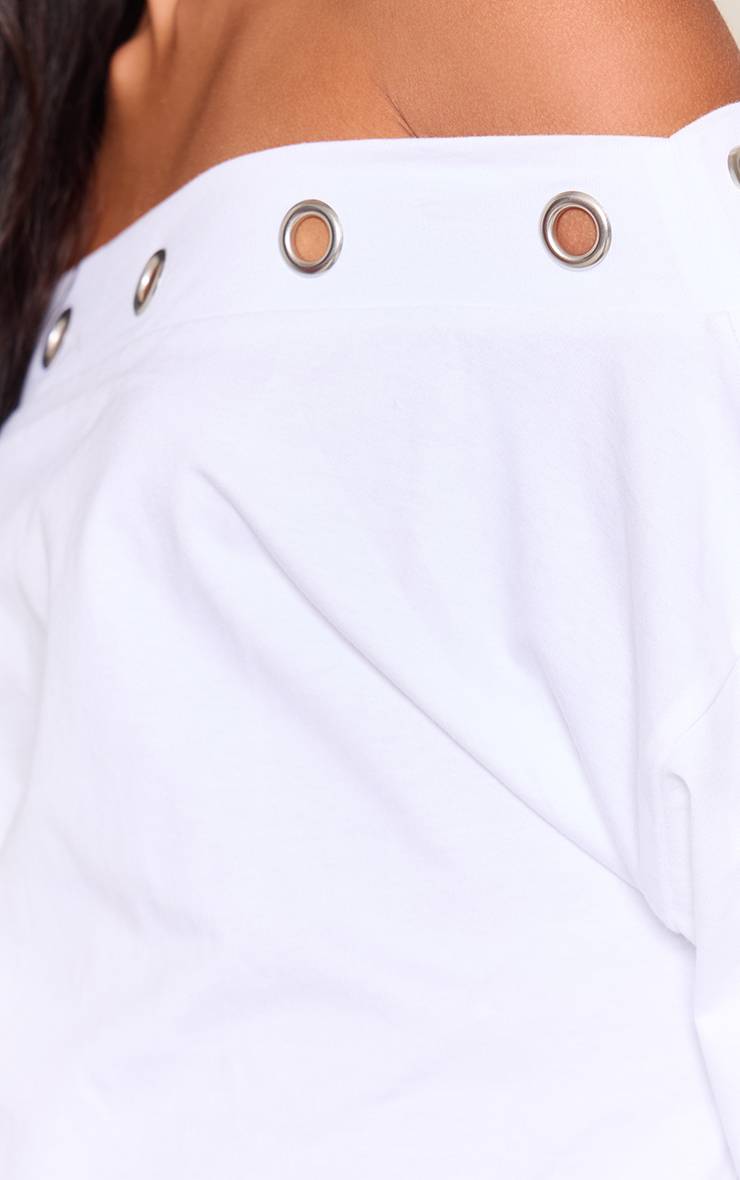 Blanc T-shirt Décontracté Asymétrique En Coton À Œillets Cloutés