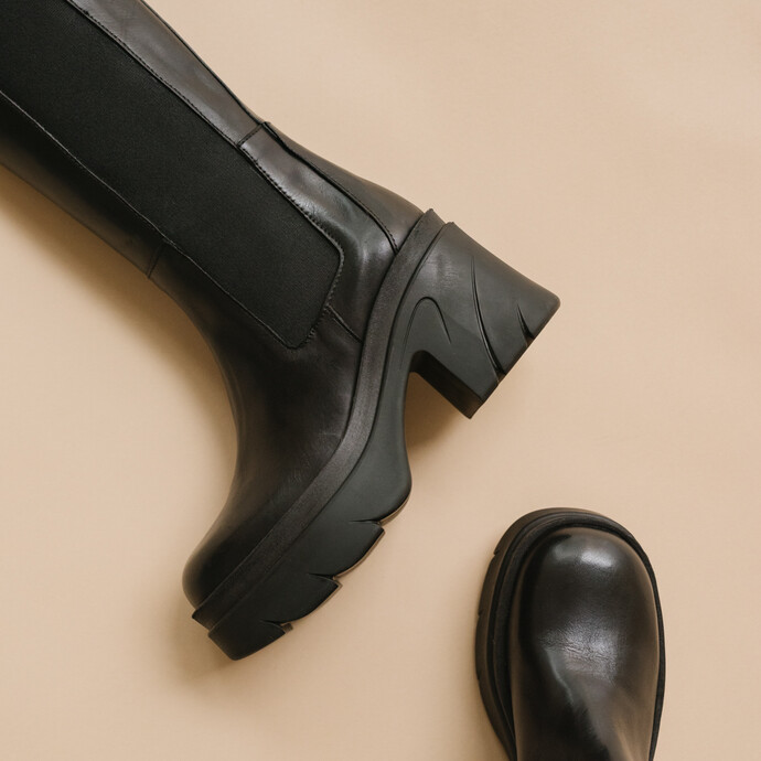Bottes à plateformes  en cuir noir