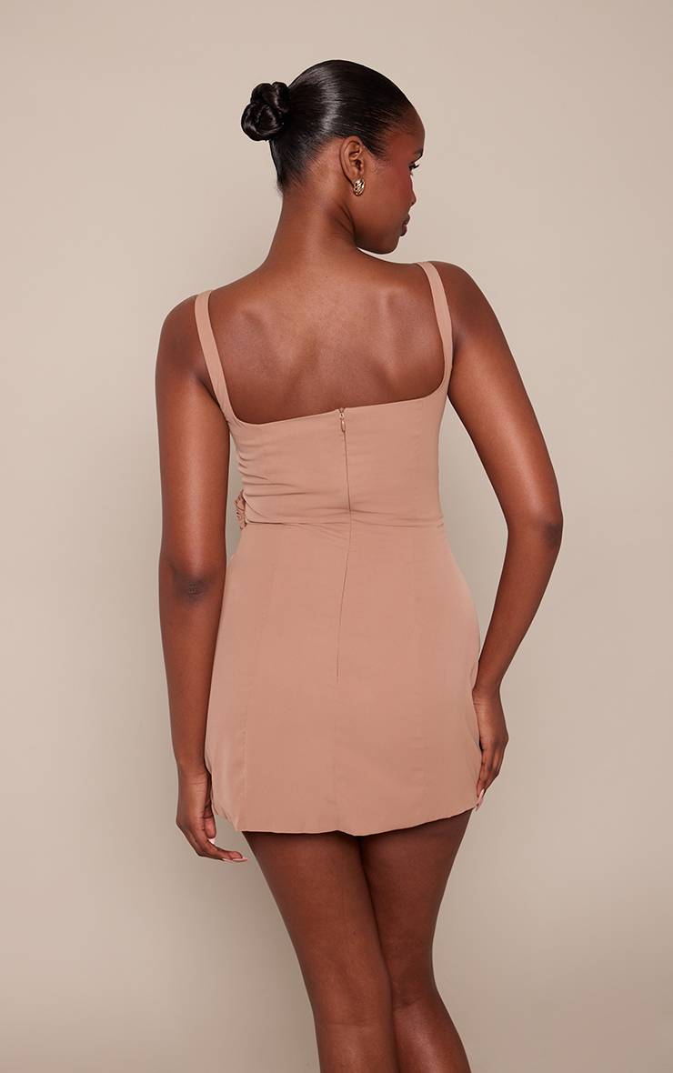 Taupe Robe Droite À Détails Floraux
