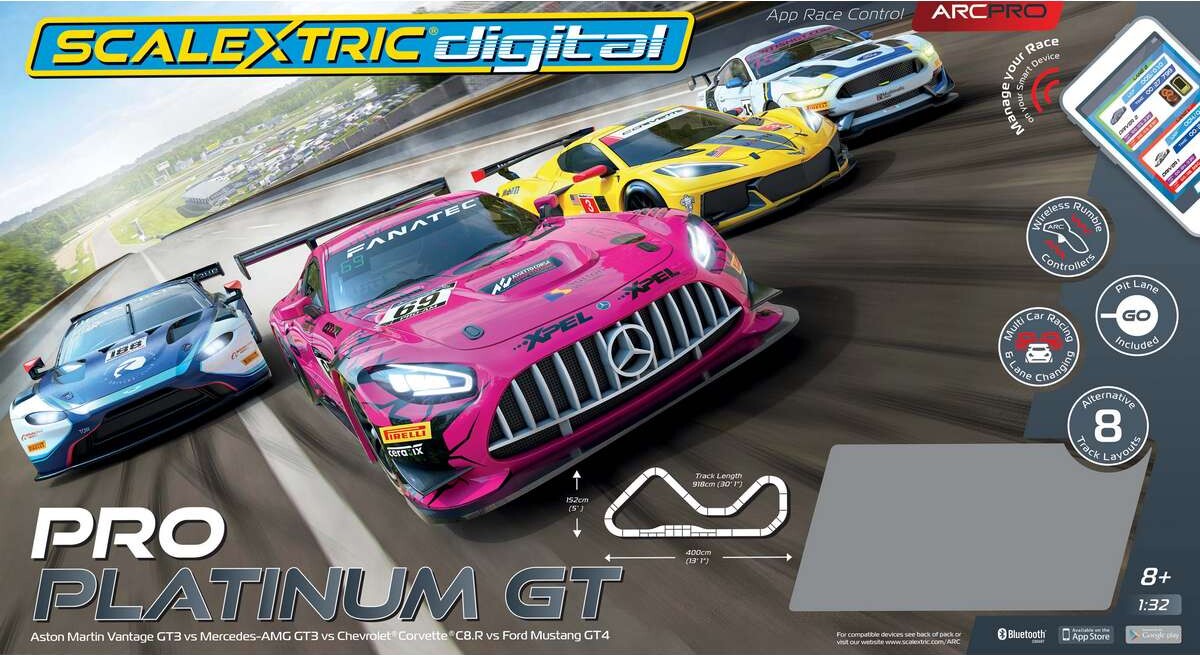 Scalextric Racerbane Digital - Arc Pro - Pro Platinum Gt - Inkl. 4 Biler - C1436P