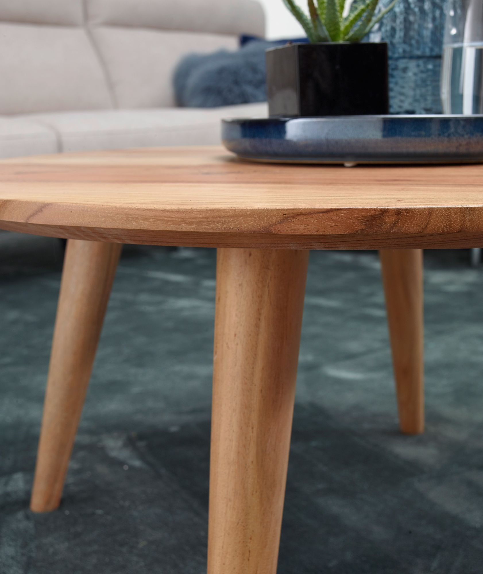 FineBuy Couchtisch Massivholz Akazie Wohnzimmertisch rund Ø75 x 40 cm Landhaus