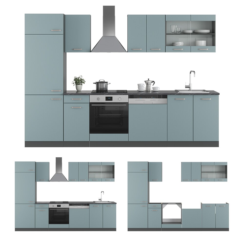 Vicco Küchenzeile R-Line Solid Anthrazit Blau Grau 300 cm modern Küchenschränke Küchenmöbel