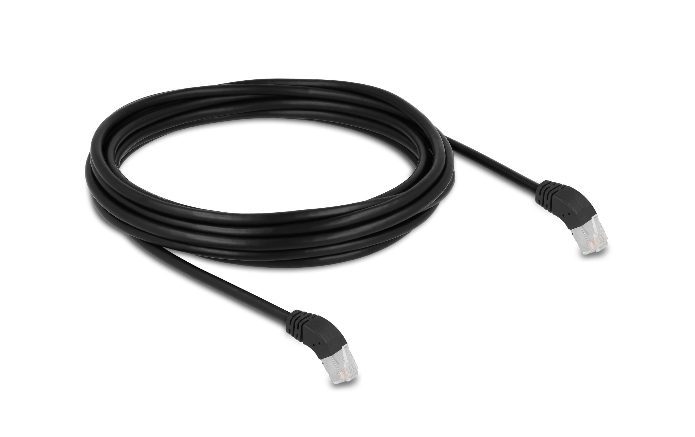 Patchkabel 45° unten gewinkelt Cat 6A, S/FTP, 5 m, SchwarzDelock RJ45 Netzwerkkabel Cat.6A S/FTP 45° nach unten gewinkelt 5 m schwarz