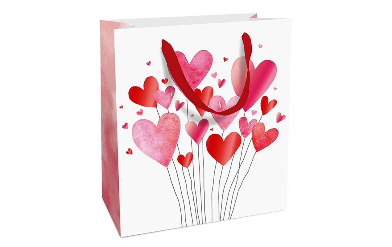 Geschenktasche Lovely Hearts 18 x 21 x 8 cm, Weiss/RotTasche für Geschenke