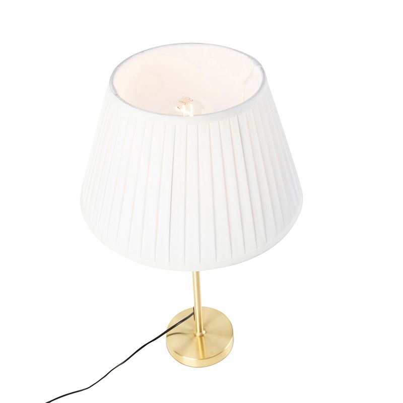 Tafellamp goud/messing met plisse kap crème 35 cm - Parte