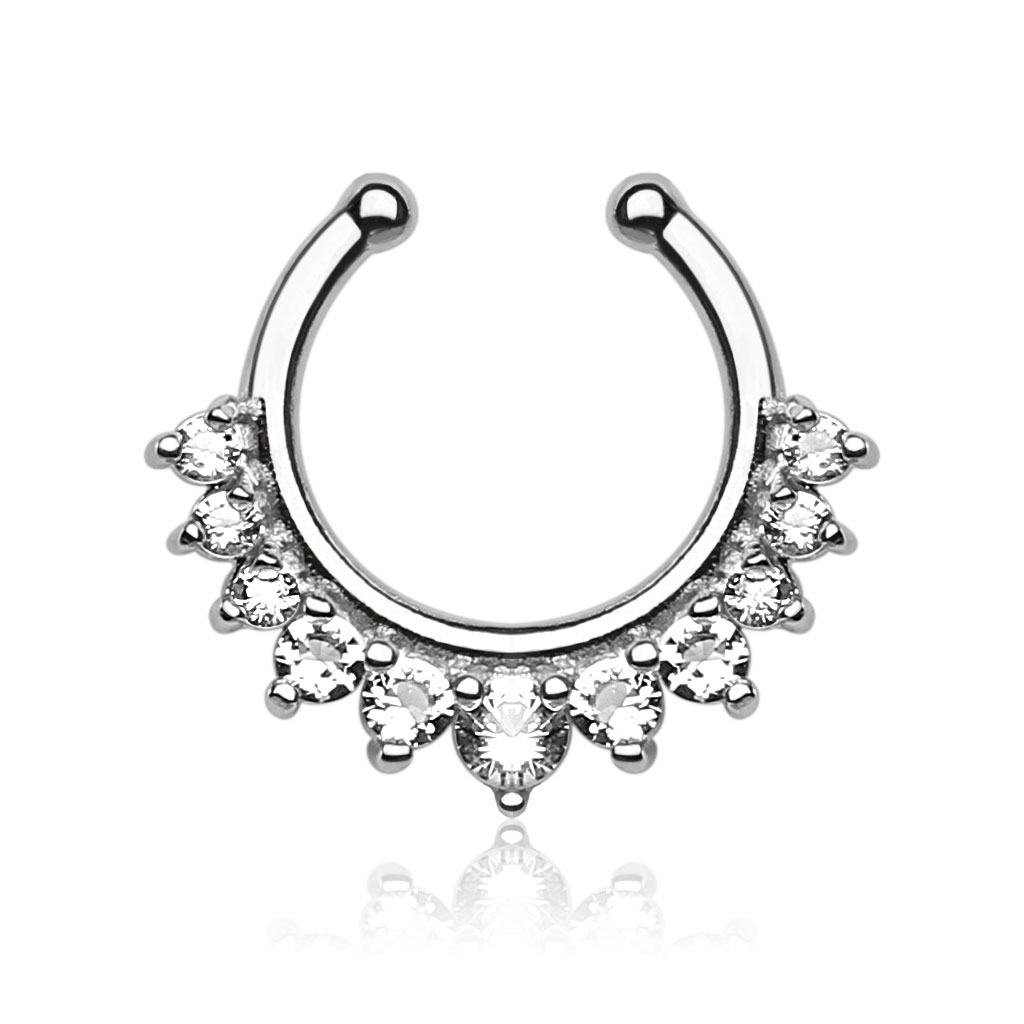(Ø12mm) Fake Septum / Helix 316L Chirurgenstahl Fake Mehrzweck Piercing mit Strasssteinen - Silber