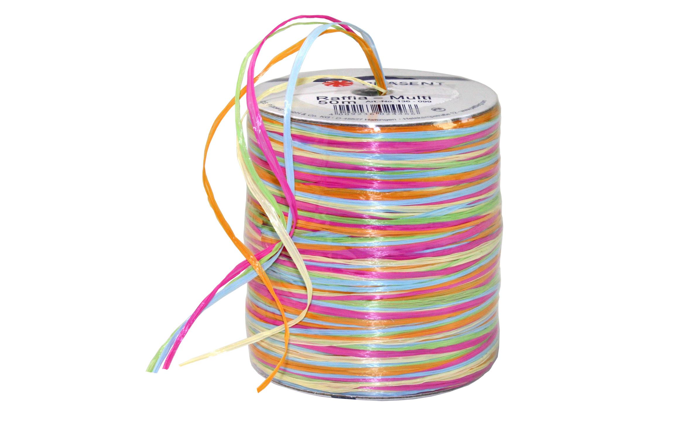 Geschenkband Raffia Multi 50 m, Orange/Blau/Grün/RosaBand für Geschenke