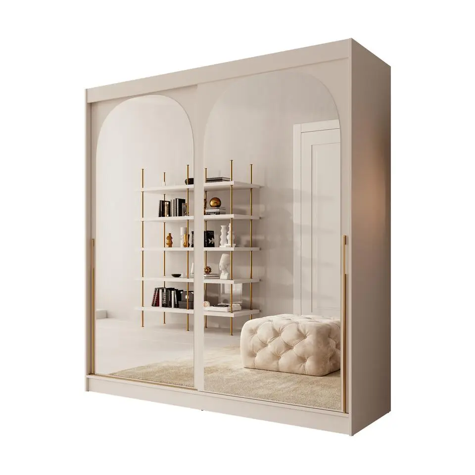 Meubella - Moniq - Kledingkast met schuifdeuren - Beige - 200x65x215 cm