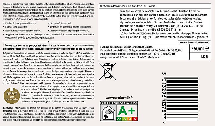 Peinture pour meubles Rust-Oleum eucalyptus effet poudré mat intense 0,75L